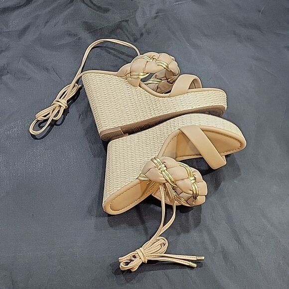 VIZZANO DOUBLE BRAIDED STRAP BAND LACE UP CLOSURE WEDGE SANDAL - Picture 16 of 16